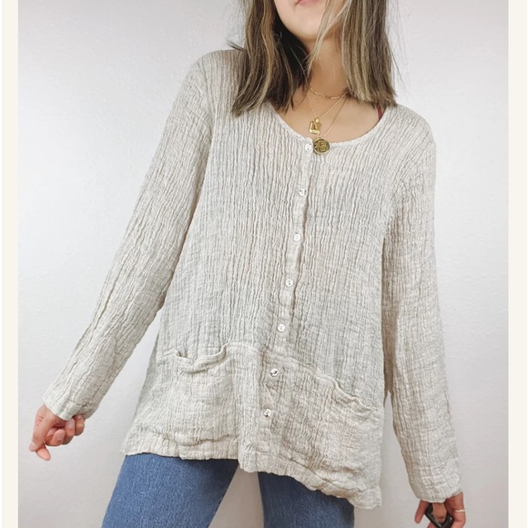 J. Jill Tops - Pure Jill Textured Linen Chore Top Womens Large Button Up Long Sleeve Neutral